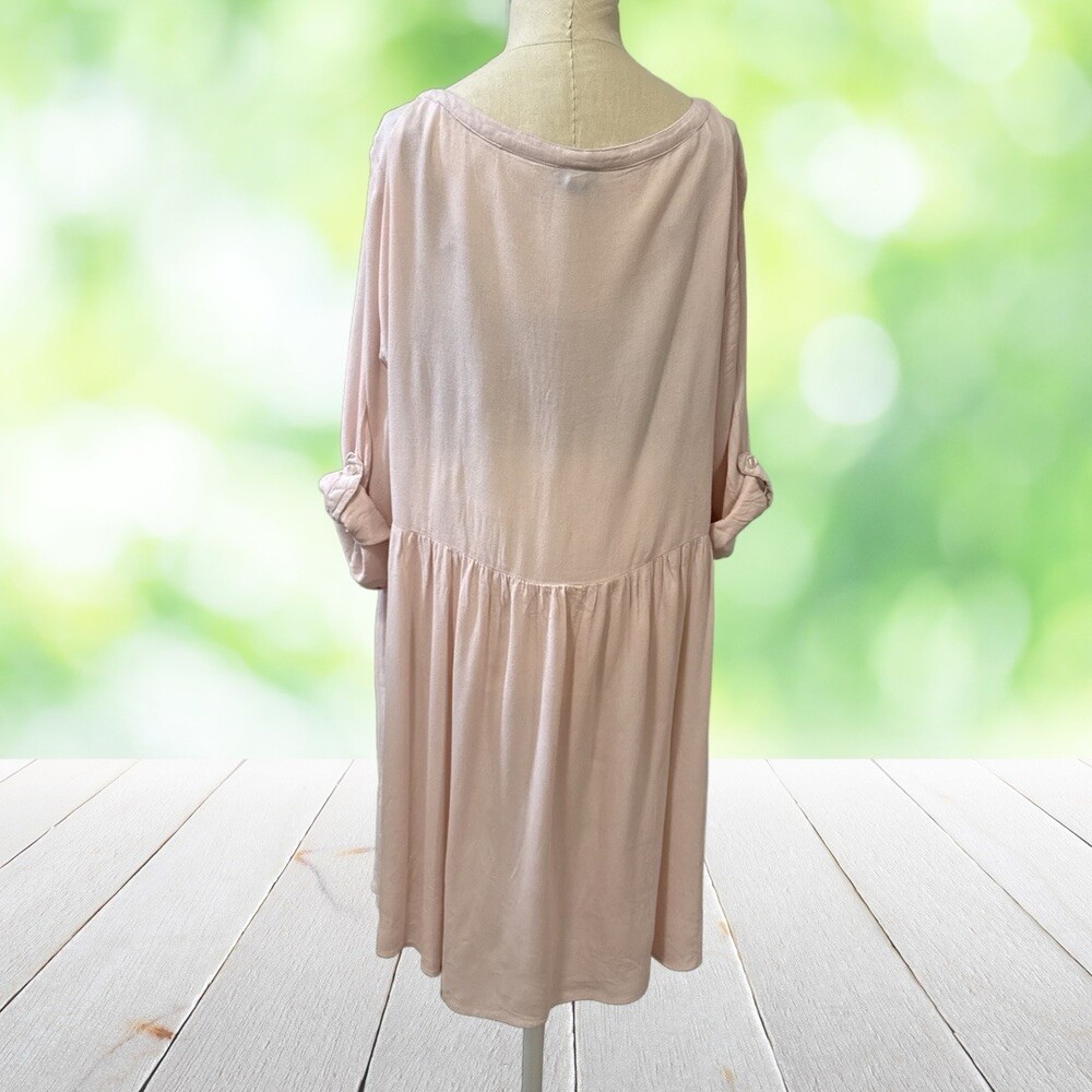 TORRID Dress Ballet Pink Embroidered Cottagecore Boho Roll Tab Button Up Plus 3X - Picture 12 of 12